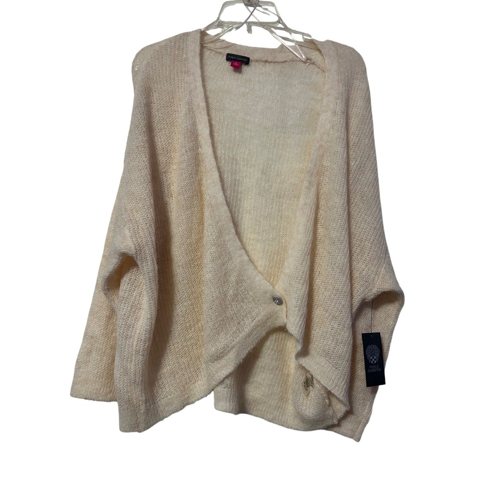 Vince Camuto Ivory Wool Blend Button Wrap Cardigan Sweater Womens Plus 1X New‎
